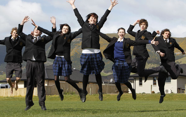 13092011Newsphoto Marion van Dijk The Nelson Mail The Peasants from Garin College, left, Rupert Wockner, Clark Hinton, Abbey Phillips, Georgia Nott, Holly Tippler, Chris Phillips and Joseph Corban-Banks are off to the SmokeFree RockQuest in Hamilton this weekend.