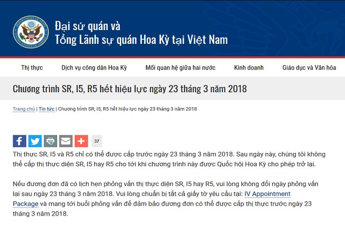 Thông báo của Đại sứ quán Mỹ.
