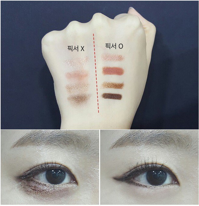 Nếu không sử dụng xịt khoáng thì lớp makeup bị lem khá nhiều (ảnh trái), còn nếu sử dụng xịt khoáng sẽ đem lại làn da bóng bẩy, không hề bị lem hay trôi (ảnh phải).