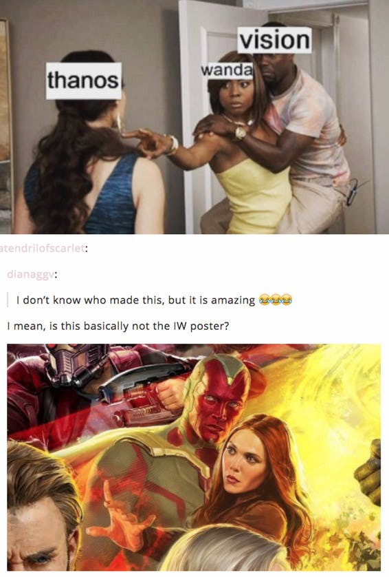 Anh chàng Vision bỗng trở nên yếu đuối đến lạ và chỉ dám núp sau Scarlet Witch khi đối đầu với Thanos!