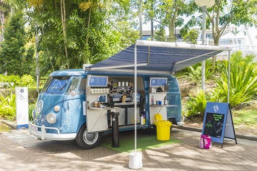 Brisbane, Australia - September 25, 2016: Coffee van or food truck selling coffee and food in South Bank Parklands in Brisbane during daytime.
