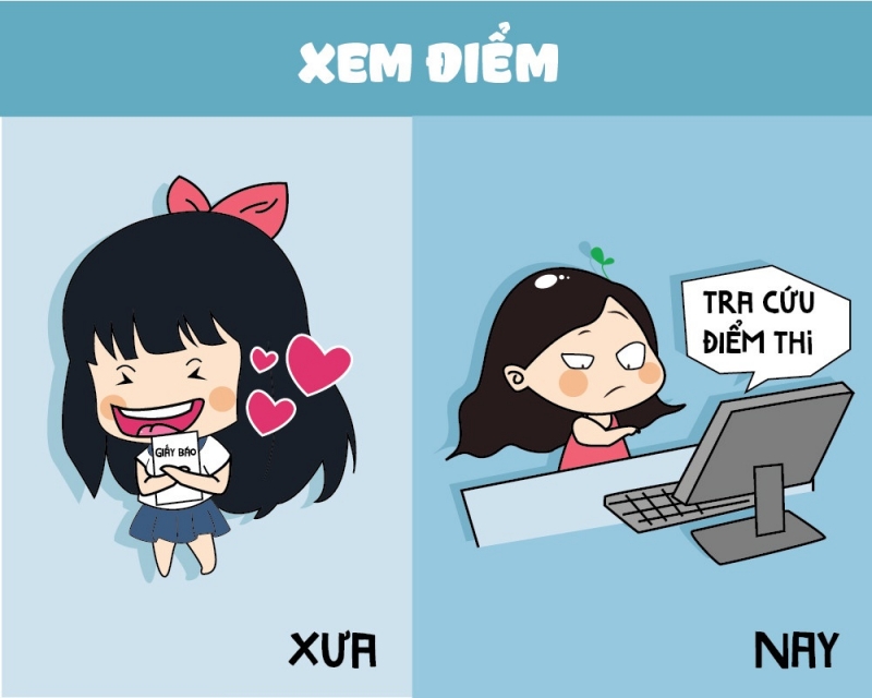 Cảm giác hồi hộp nhất là thời gian xem điểm. Nếu ngày ấy thí sinh ở nhà chờ nhà trường gửi giấy báo điểm, bây giờ chỉ cần một cú click chuột là có thể tra cứu điểm số của mình.