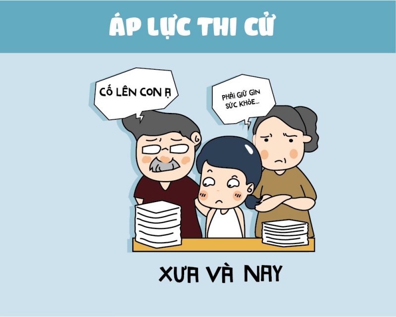 Mặc dù chuyện thi cử có khác nhau là thế, áp lực thi cử thì thời nào cũng giống nhau. Các thí sinh luôn là sự kỳ vọng lớn lao nhất của cha mẹ.