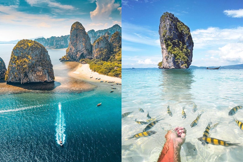 Cách Railay một đoạn ngắn, bãi biển Phra Nang (tỉnh Krabi) cũng là một trong những khu vực đẹp nhất Thái Lan.