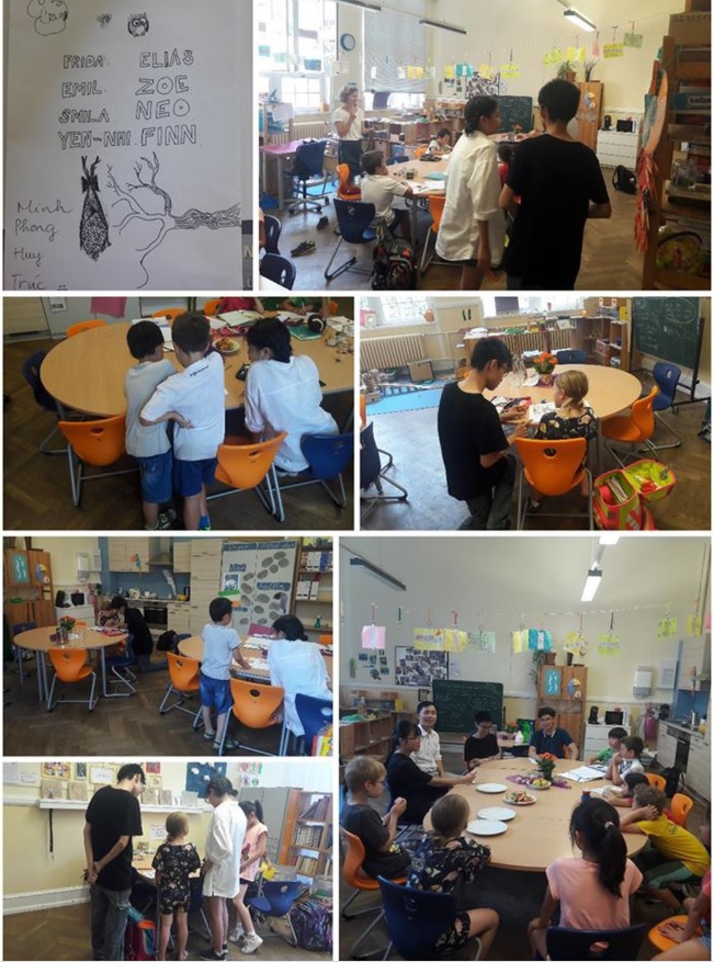 Các học viên giao lưu với học sinh và giáo viên Trường Tiểu học Friedrich-Ebert-Grundschule Heidelberg.