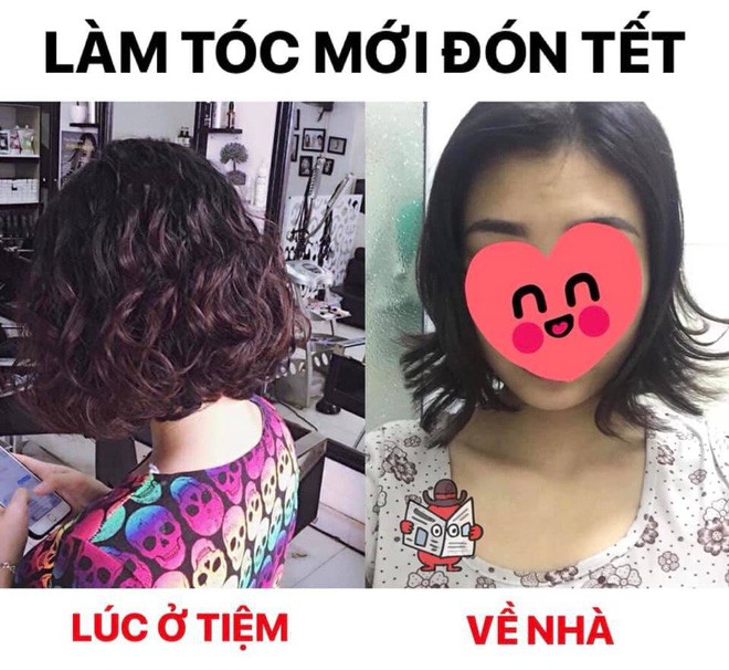 Thường thì khi đã uốn xong, thợ làm tóc sẽ mặc sức tạo kiểu, bóp gel xịt dưỡng đây đủ rồi hoan hỉ bảo với bạn rằng tóc đẹp lắm. Nhưng để biết được mình làm tóc có thành công hay không, bạn hãy đợi đến lúc về nhà. Chứ như cô gái này thì rõ là hạnh phúc ngắn chẳng tày gang...