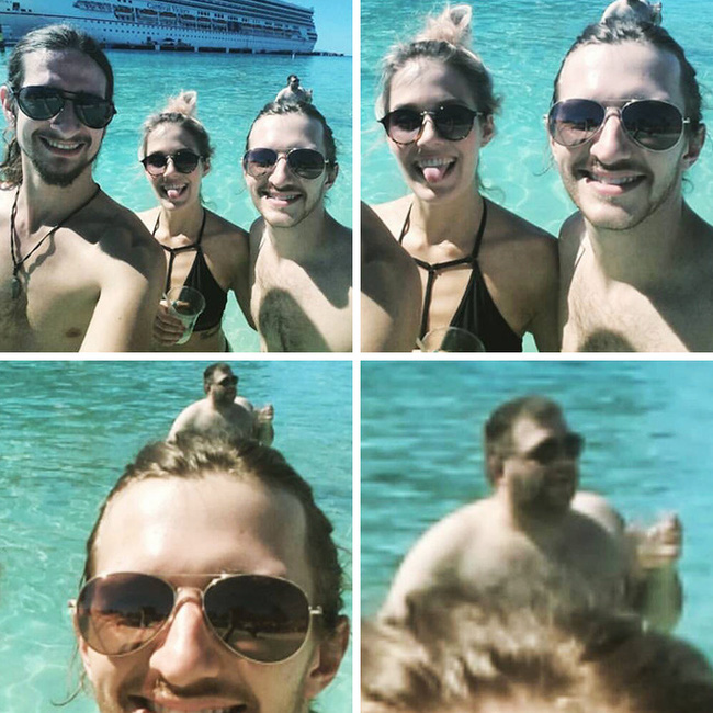 Tưởng chàng trai búi tóc nhưng thực chất đó lại là vị khách vô tình "photobomb".
