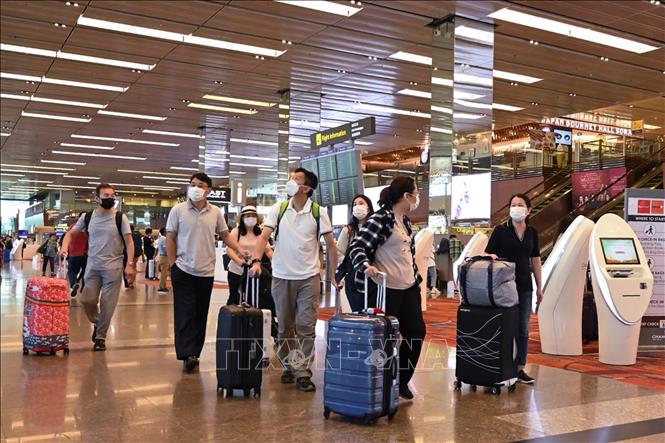 Hành khách đeo khẩu trang đề phòng lây nhiễm virus corona tại sân bay quốc tế Changi, Singapore ngày 30/1/2020. Ảnh: AFP/TTXVN