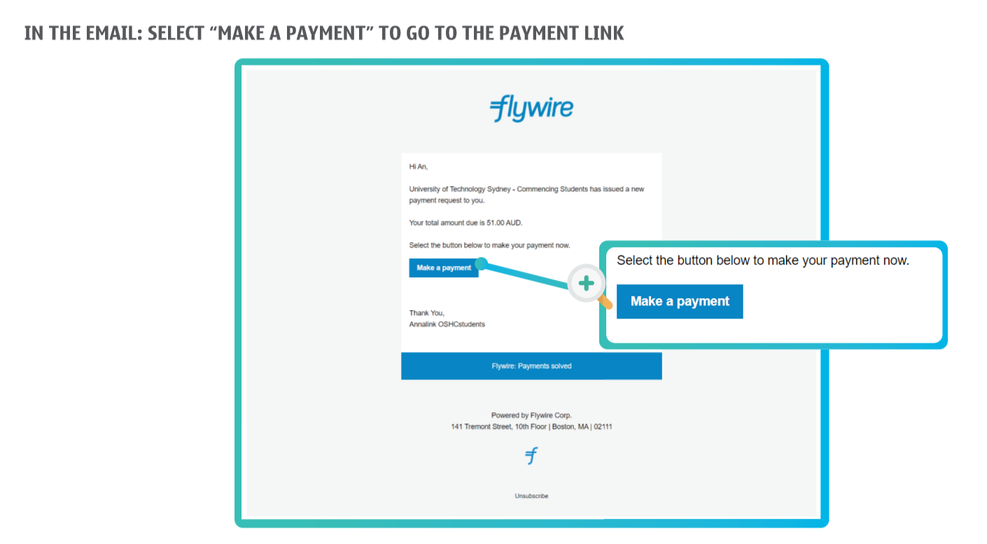 Click vào Make a payment để tới đường link thanh toán