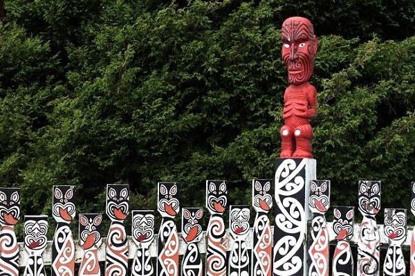 Maori carved poles in New Zealand