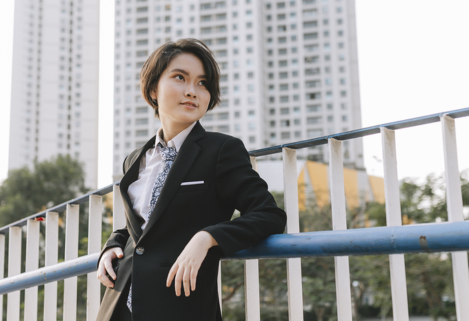 Nguyễn Hải Ly trong buổi chụp ảnh kỷ yếu tại trường. Ảnh: Nhân vật cung cấp.