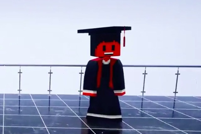 Hình ảnh sinh viên Đại học Utah trong buổi lễ tốt nghiệp trong viedeo game.