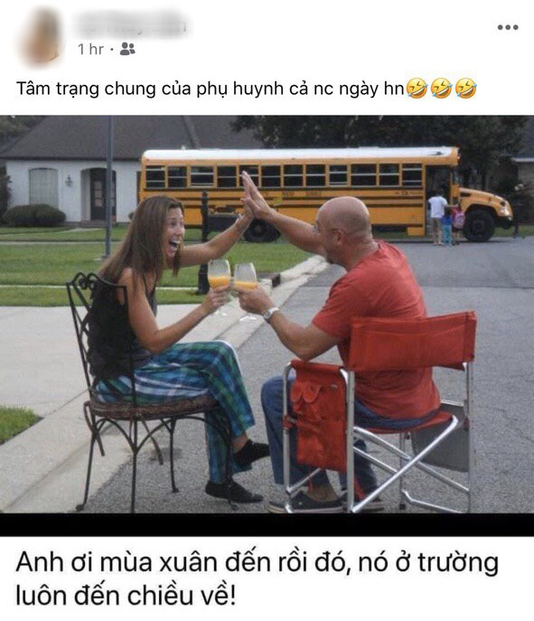 Con đi học từ tận sáng mịt đến chiều, mừng quá!