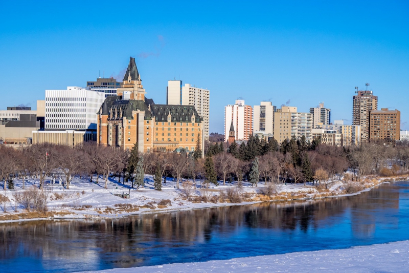Saskatoon's skyine on a cold winter day.