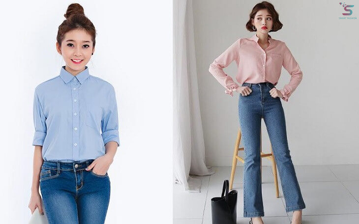Áo sơ mi phối cùng quần jean – Nguồn: Phụ nữ và gia đình, Đồng phục nguyên việt