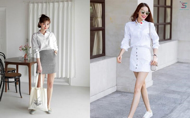 Áo sơ mi kết hợp chân váy – Nguồn: afamily, myidol