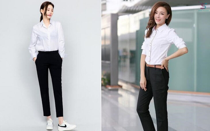 Áo sơ mi trắng và quần tây cho nữ sinh cấp 2 và 3 – Nguồn: Magonn.vn, bau.vn