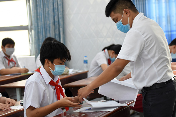 Thí sinh tại hội đồng thi Trường THCS Trần Hưng Đạo (TP Biên Hòa, Đồng Nai) - Ảnh: A LỘC